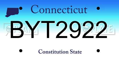BYT2922 Connecticut License Plate