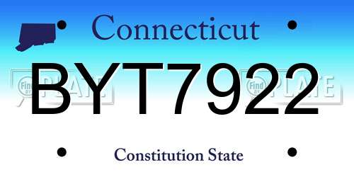 BYT7922 Connecticut License Plate