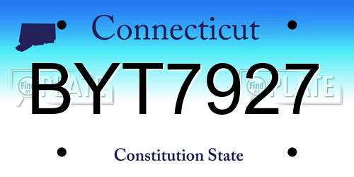 BYT7927 Connecticut License Plate