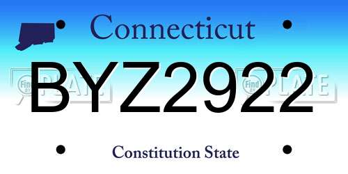 BYZ2922 Connecticut License Plate