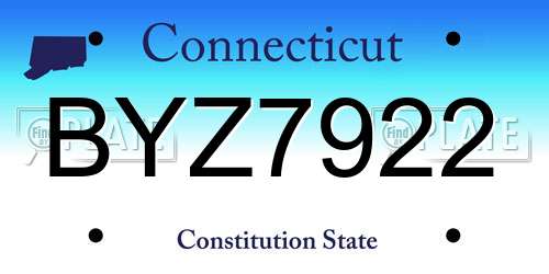 BYZ7922 Connecticut License Plate