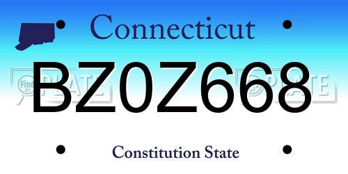 BZ0Z668 Connecticut License Plate