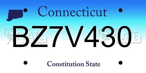 BZ7V430 Connecticut License Plate