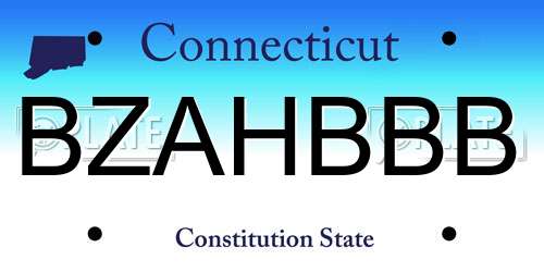 BZAHBBB Connecticut License Plate