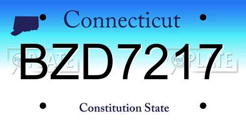BZD7217 Connecticut License Plate