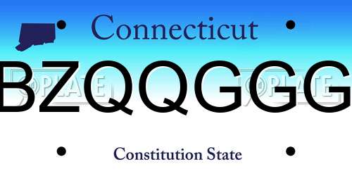 BZQQGGG Connecticut License Plate