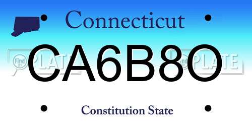 CA6B8O Connecticut License Plate