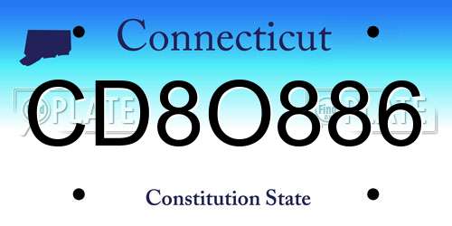 CD8O886 Connecticut License Plate
