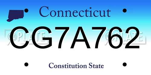 CG7A762 Connecticut License Plate