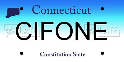 CIFONE Connecticut License Plate