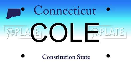COLE Connecticut License Plate