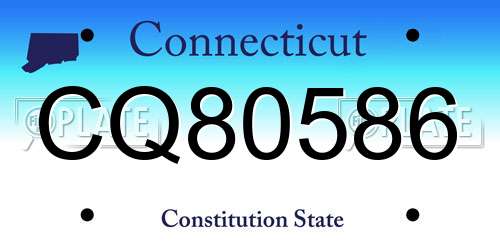 CQ80586 Connecticut License Plate