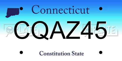 CQAZ45 Connecticut License Plate