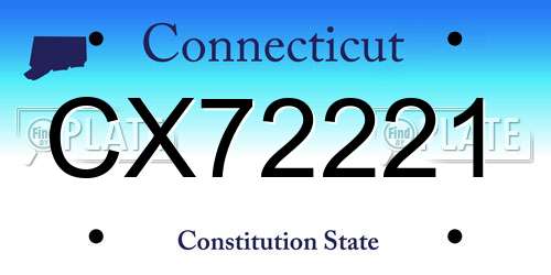 CX72221 Connecticut License Plate