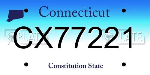 CX77221 Connecticut License Plate