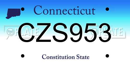 CZS953 Connecticut License Plate