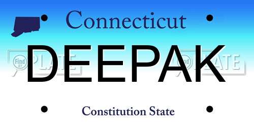 DEEPAK Connecticut License Plate
