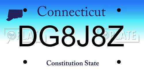 DG8J8Z Connecticut License Plate