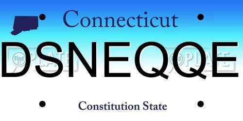 DSNEQQE Connecticut License Plate