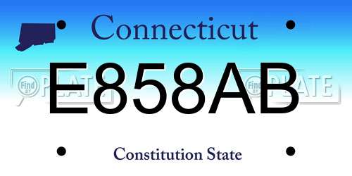 E858AB Connecticut License Plate
