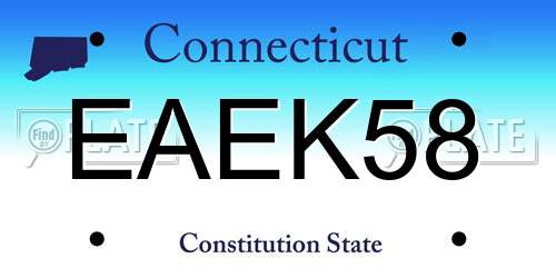 EAEK58 Connecticut License Plate