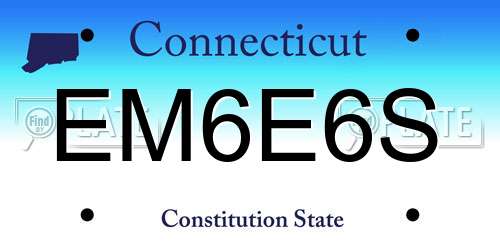 EM6E6S Connecticut License Plate