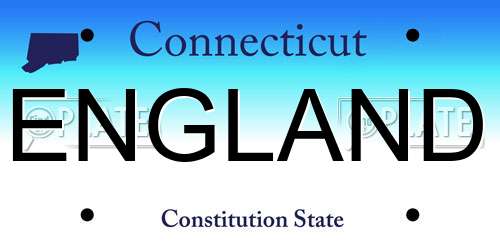 ENGLAND Connecticut License Plate