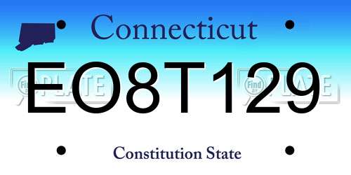 EO8T129 Connecticut License Plate