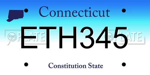 ETH345 Connecticut License Plate