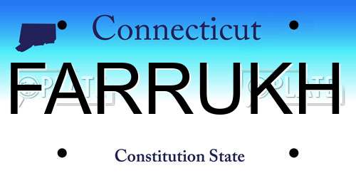 FARRUKH Connecticut License Plate