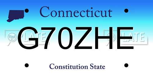 G70ZHE Connecticut License Plate