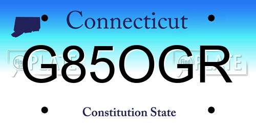 G85OGR Connecticut License Plate