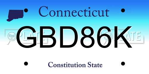 GBD86K Connecticut License Plate