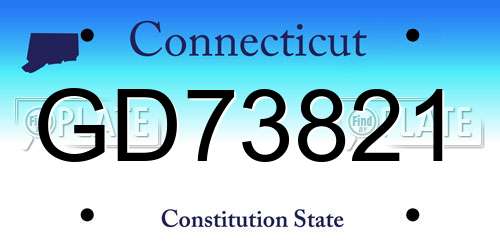 GD73821 Connecticut License Plate