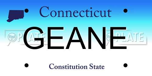 GEANE Connecticut License Plate