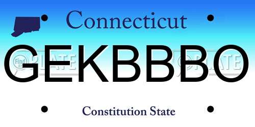 GEKBBBO Connecticut License Plate