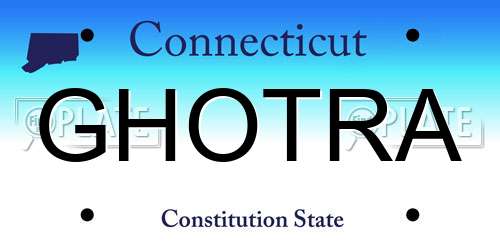 GHOTRA Connecticut License Plate