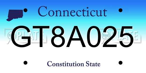 GT8A025 Connecticut License Plate
