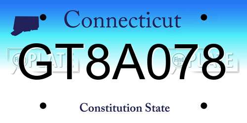 GT8A078 Connecticut License Plate