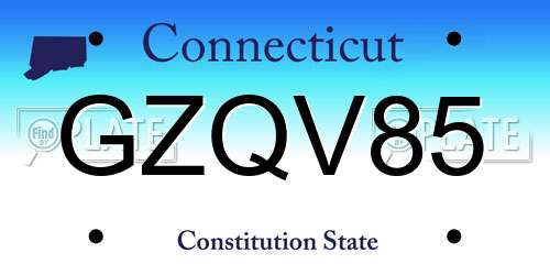 GZQV85 Connecticut License Plate
