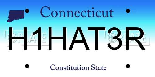 H1HAT3R Connecticut License Plate
