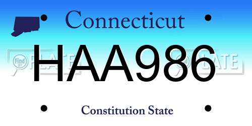 HAA986 Connecticut License Plate