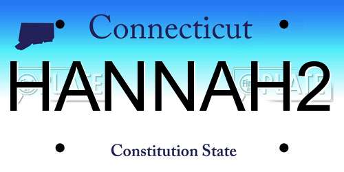 HANNAH2 Connecticut License Plate