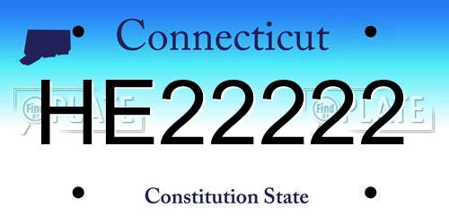 HE22222 Connecticut License Plate
