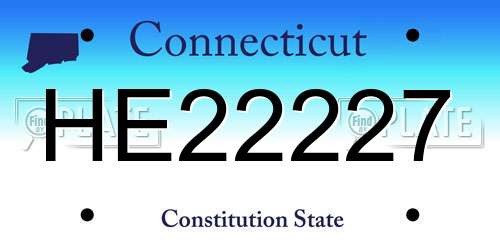 HE22227 Connecticut License Plate