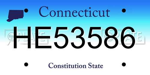HE53586 Connecticut License Plate