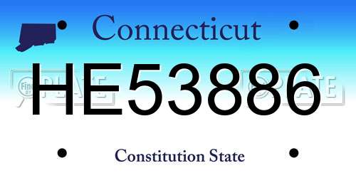 HE53886 Connecticut License Plate