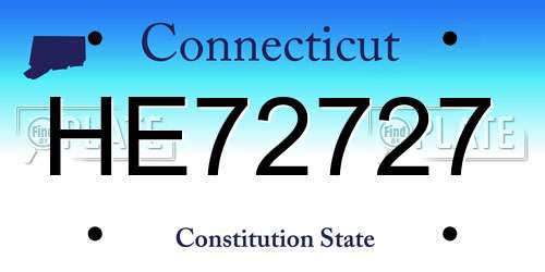 HE72727 Connecticut License Plate
