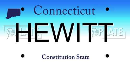 HEWITT Connecticut License Plate