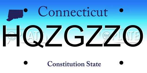 HQZGZZO Connecticut License Plate